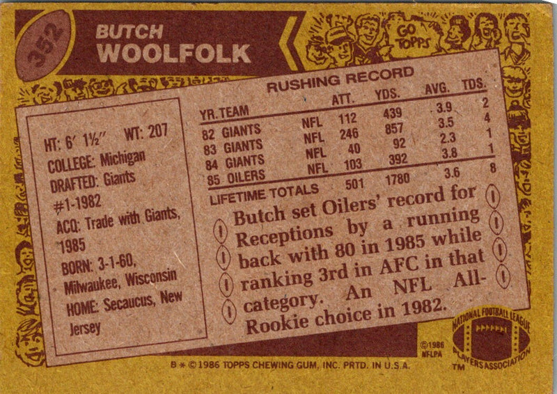 1986 Topps Butch Woolfolk