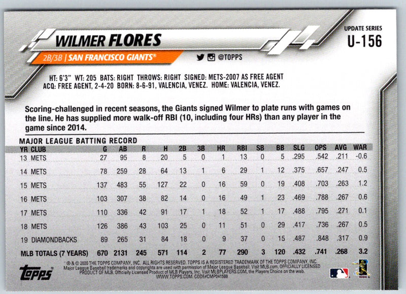 2020 Topps Update Wilmer Flores