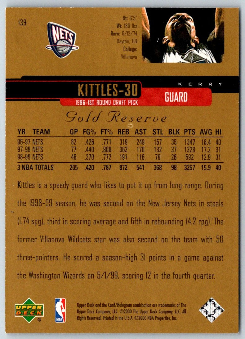 1999 Upper Deck Gold Reserve Kerry Kittles