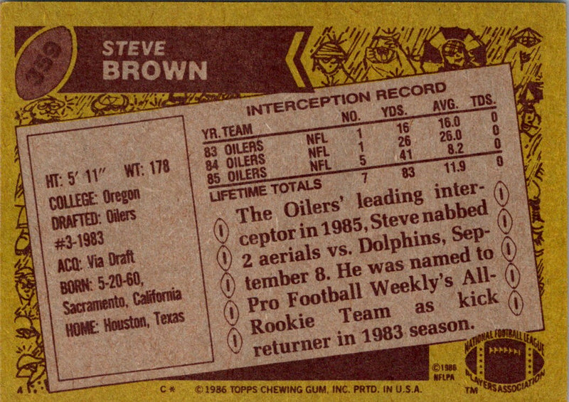 1986 Topps Steve Brown