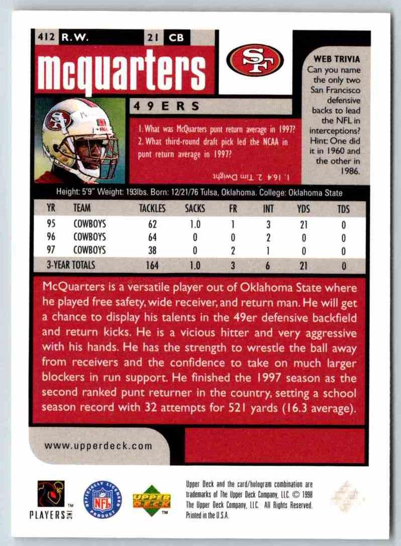 1998 Upper Deck R.W. Mcquarters