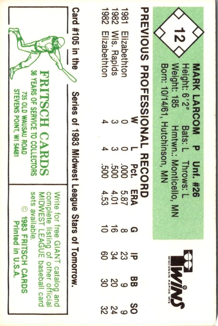 1983 Fritsch Wisconsin Rapids Twins Mark Larcom
