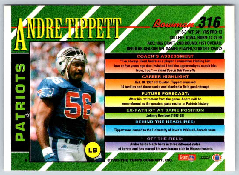 1993 Bowman Football Andre Tippett