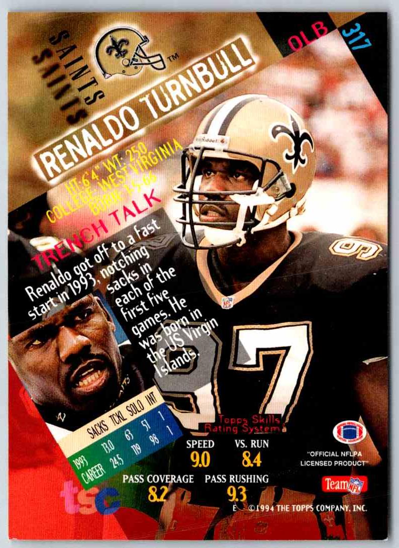 1994 Topps Stadium Club Football Renaldo Turnbull