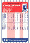 1986 Fleer League Leaders Charlie Leibrandt