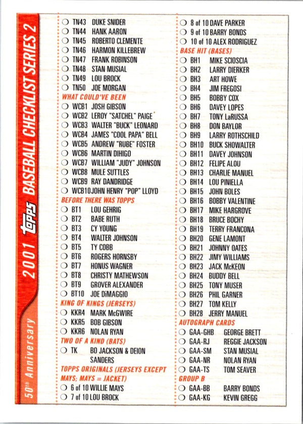 2001 Topps Checklists Series 2 Red Checklist Series 2 Checklist- 3 of 4 #3/4