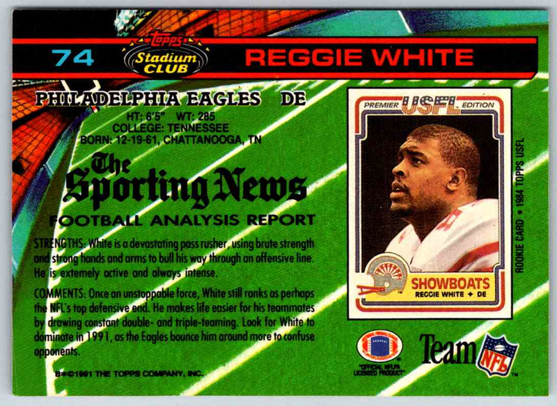 1991 Topps Stadium Club Football Reggie White