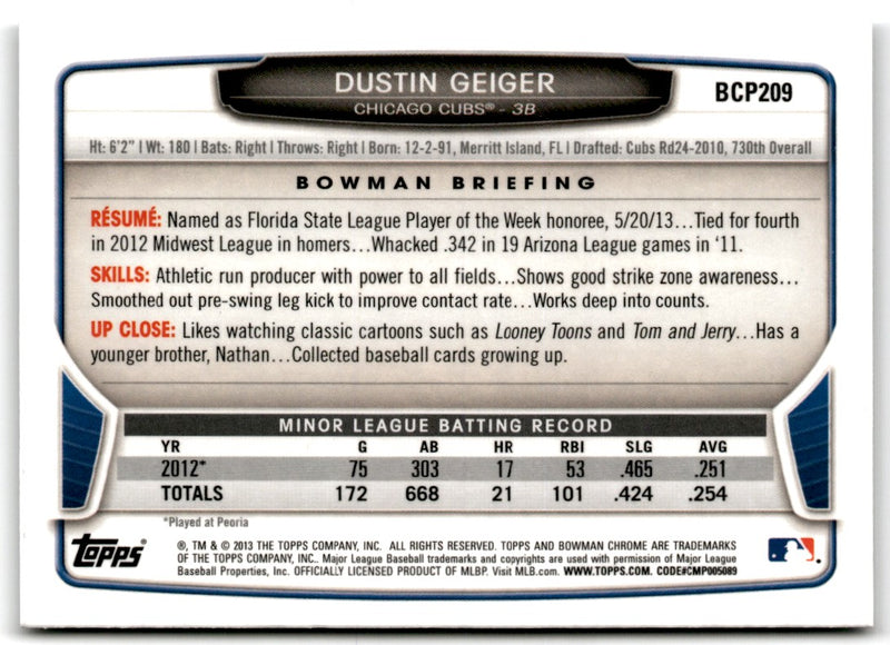 2013 Bowman Chrome Prospects Dustin Geiger