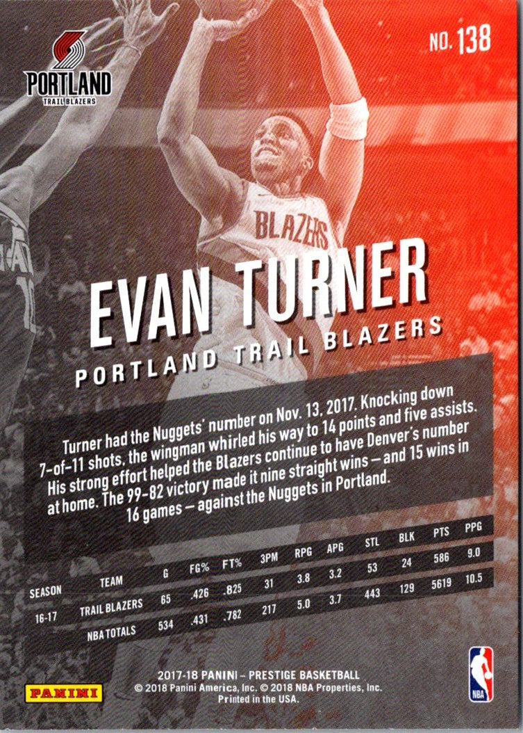 2017 Panini Prestige Evan Turner