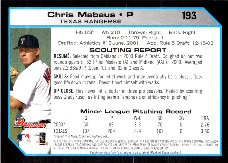 2004 Bowman Chris Mabeus