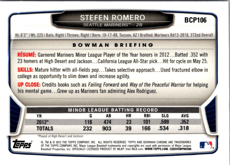 2013 Bowman Chrome Prospects Stefen Romero