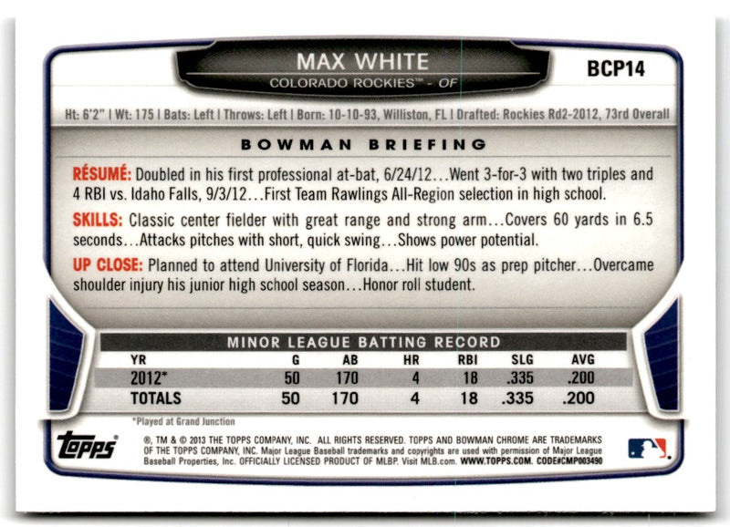 2013 Bowman Chrome Prospects Max White