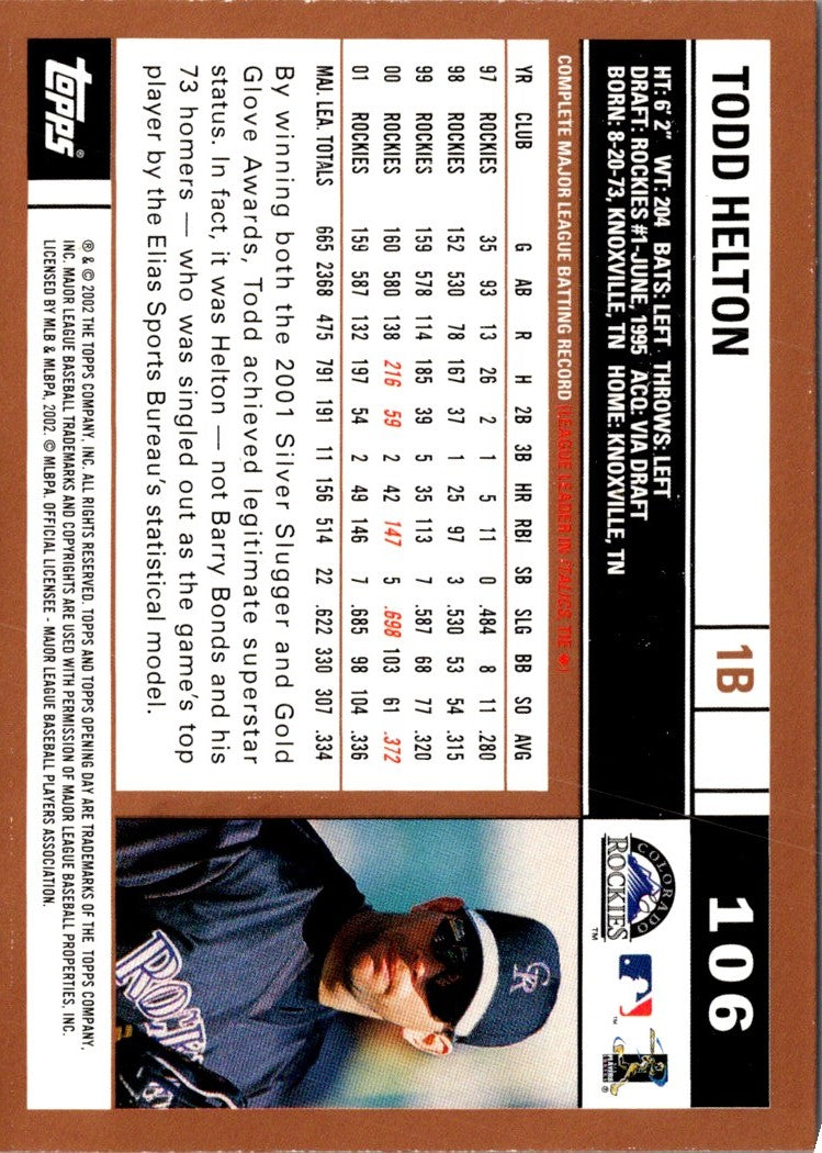 2002 Topps Opening Day Todd Helton