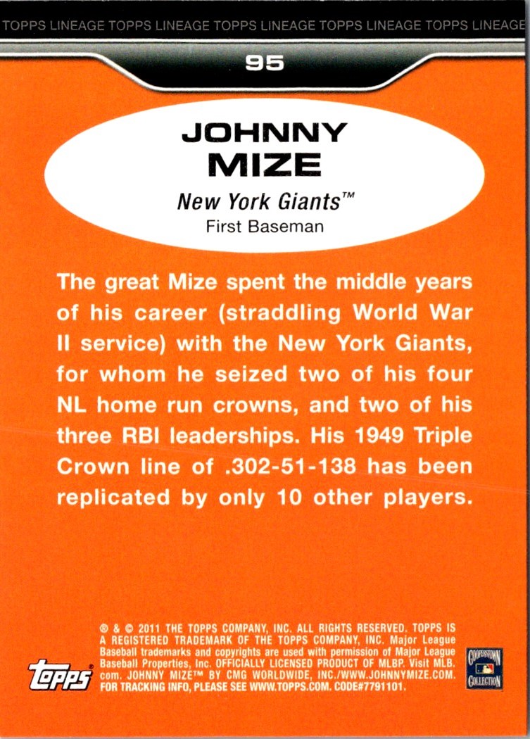 2011 Topps Lineage Johnny Mize