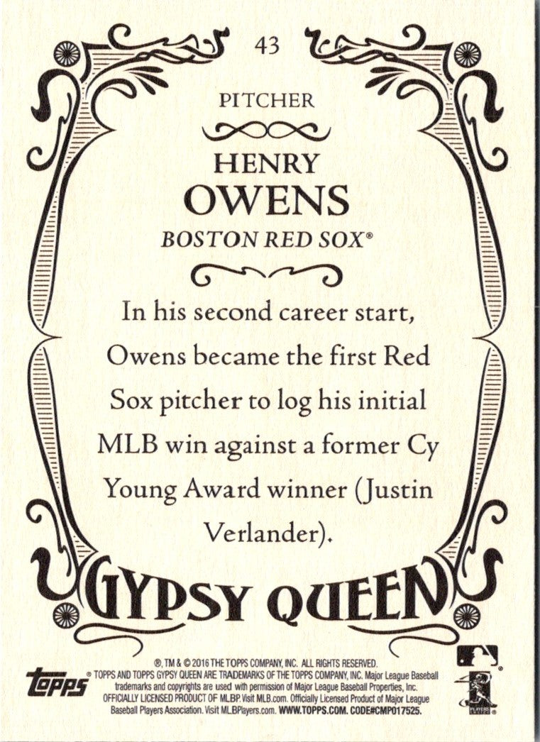 2016 Topps Gypsy Queen Henry Owens