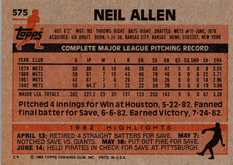 1983 Topps Neil Allen