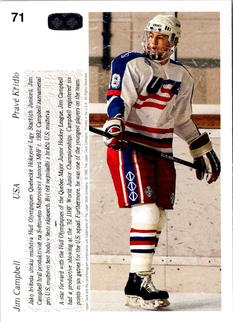 1991 Upper Deck Czech World Juniors Jim Campbell