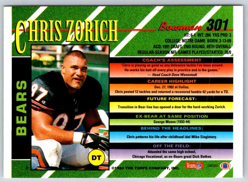 1993 Bowman Football Chris Zorich