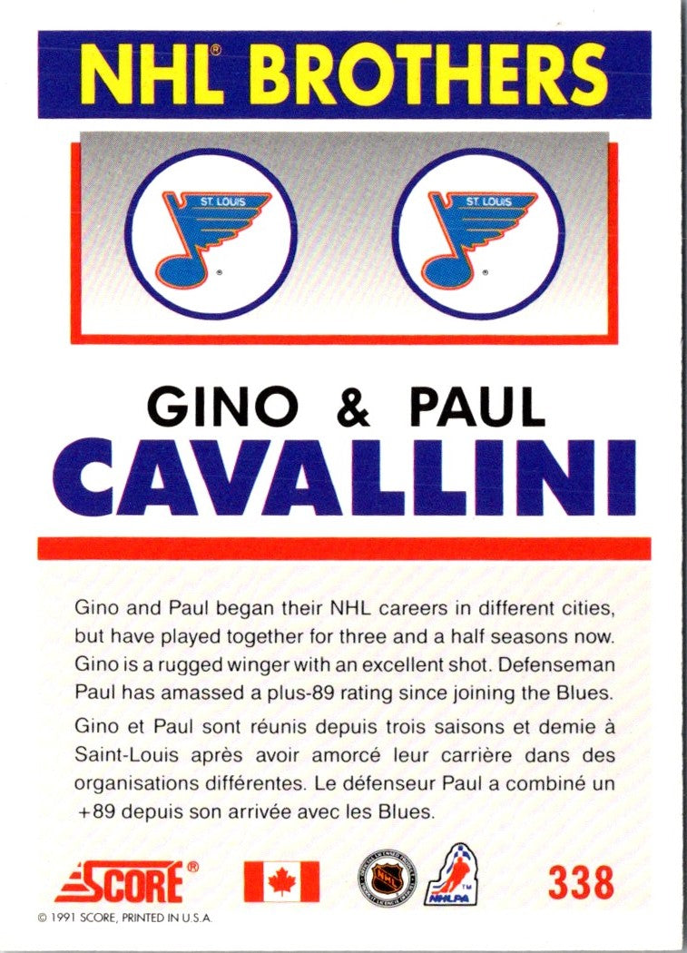 1991 Score Canadian NHL Brothers (Gino Cavallini/Paul Cavallini)