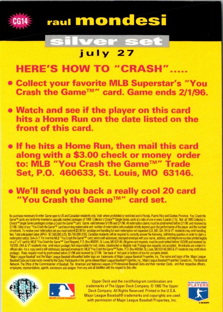 1995 Collector's Choice You Crash the Game Raul Mondesi