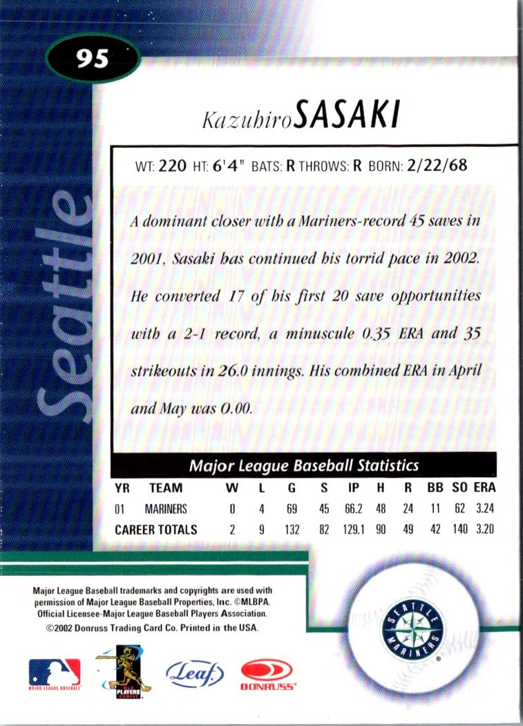 2002 Leaf Certified Kazuhiro Sasaki