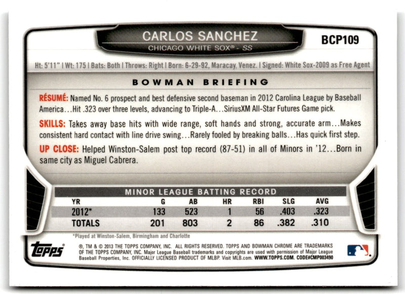 2013 Bowman Chrome Prospects Carlos Sanchez