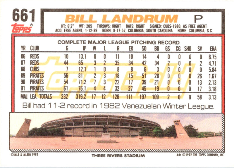 1992 Topps Gold Winners Bill Landrum