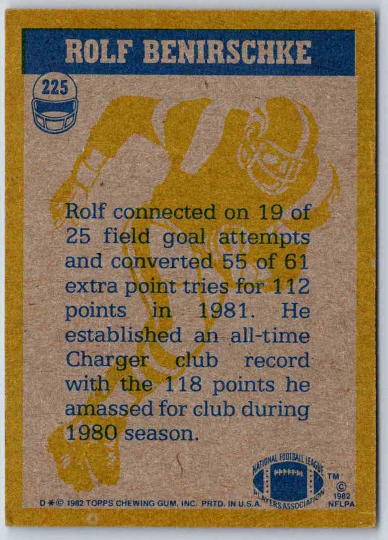 1982 Topps Rolf Benirschke