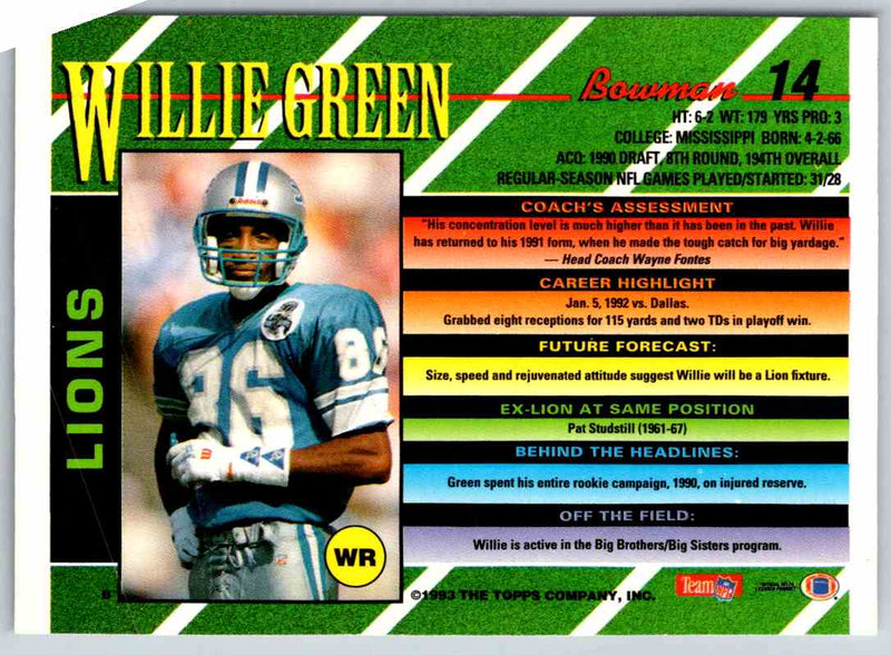 1993 Bowman Football Willie Green