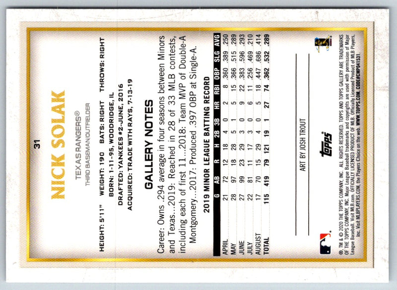 2020 Topps Gallery Nick Solak