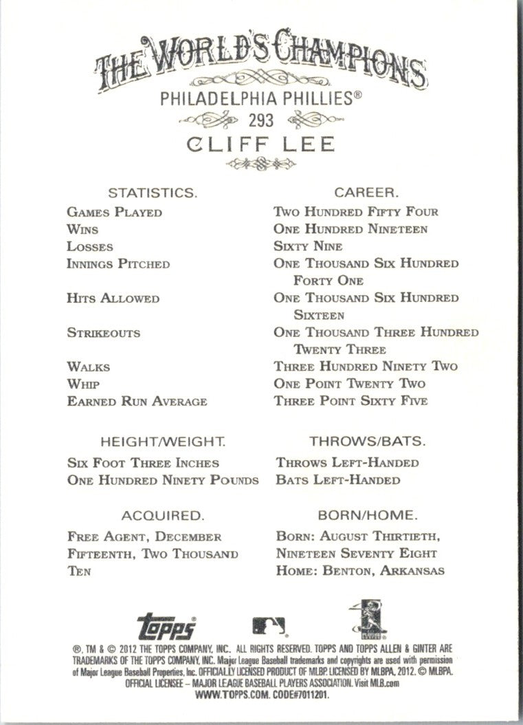 2012 Topps Allen & Ginter Cliff Lee