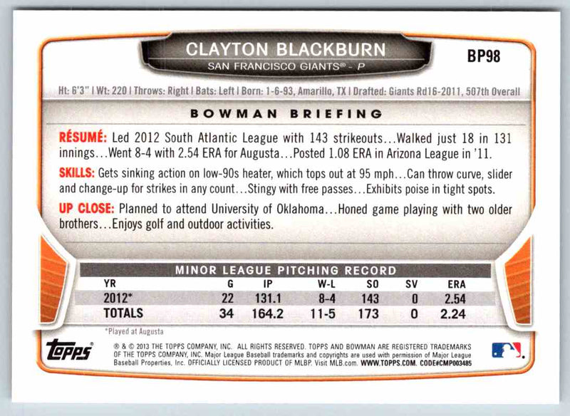 2013 Bowman Clayton Blackburn