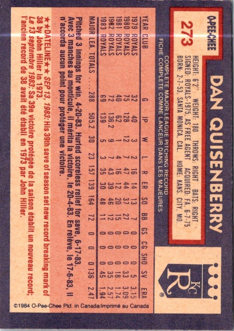 1984 O-Pee-Chee Dan Quisenberry