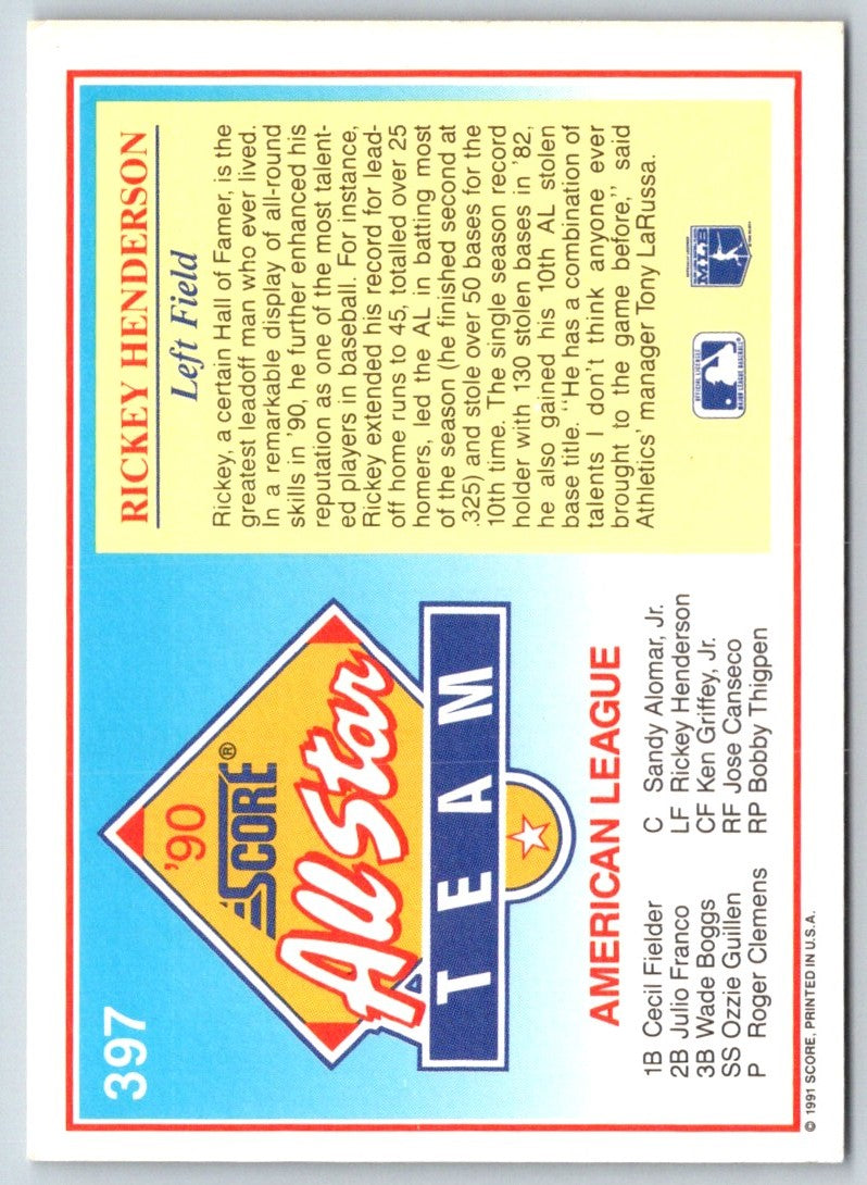 1991 Score Rickey Henderson