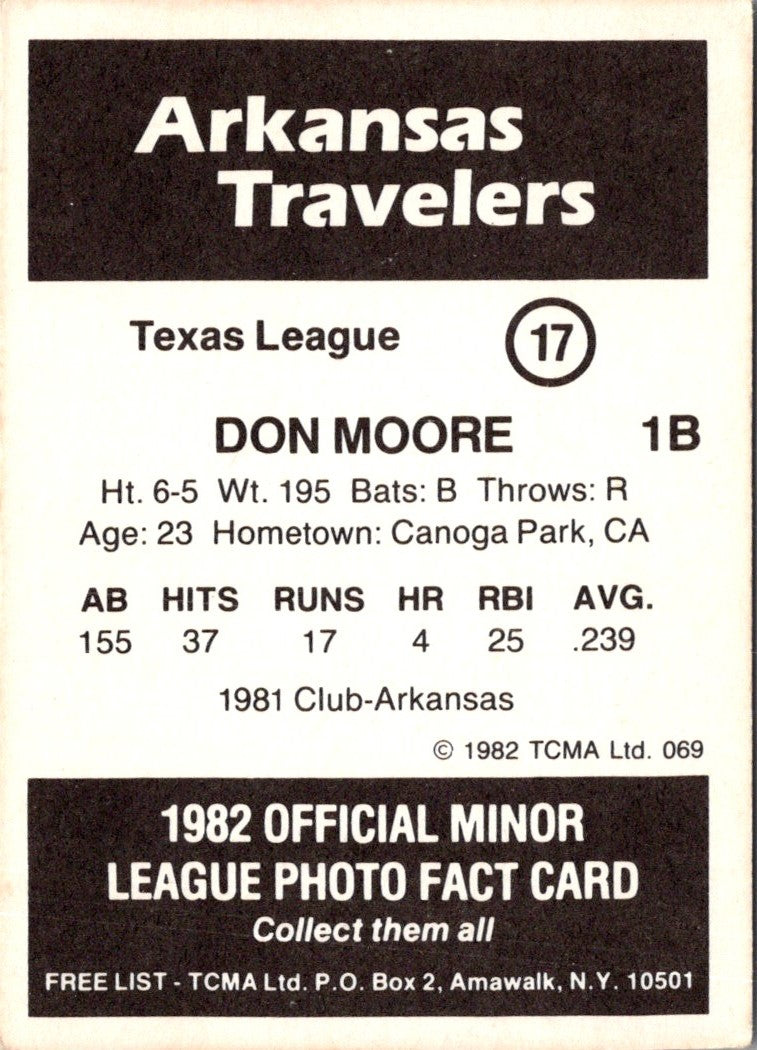 1982 TCMA Arkansas Travelers Don Moore