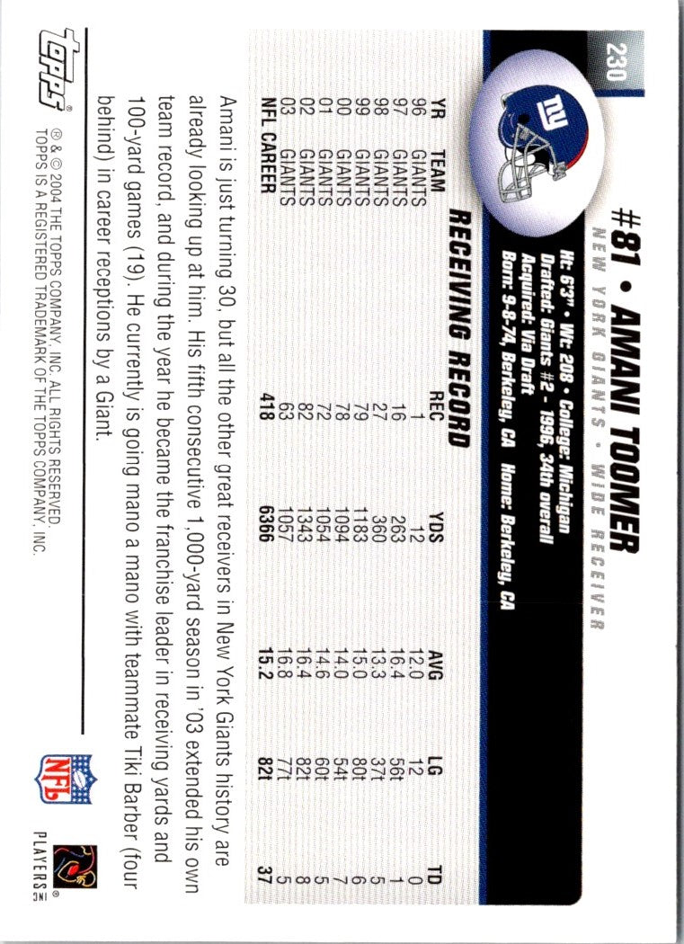 2004 Topps Amani Toomer