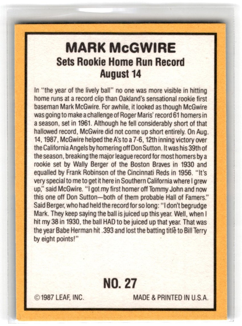 1987 Donruss Highlights Mark McGwire