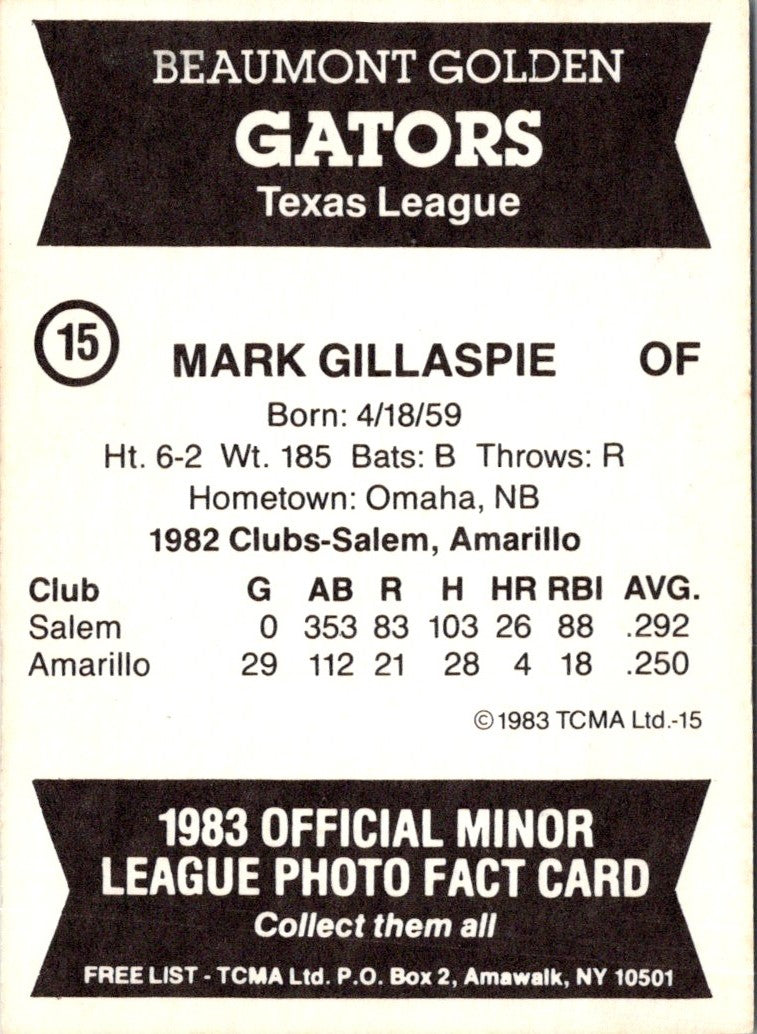 1983 TCMA Beaumont Golden Gators Mark Gillaspie