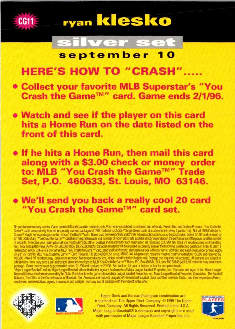 1995 Collector's Choice You Crash the Game Ryan Klesko