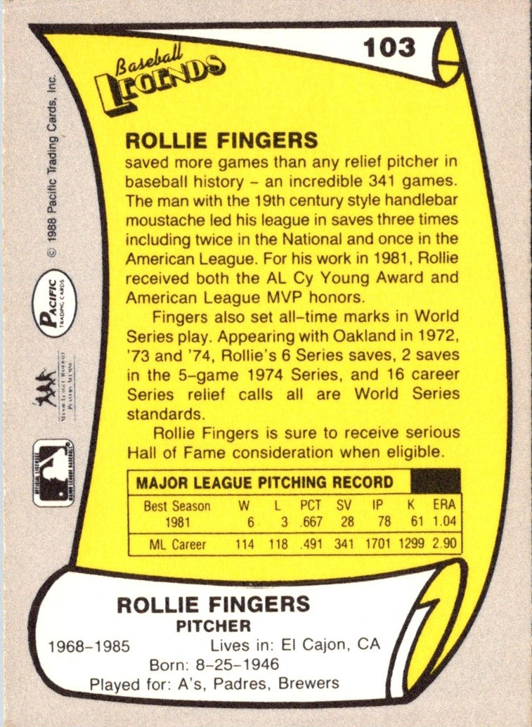 1988 Pacific Legends I Rollie Fingers