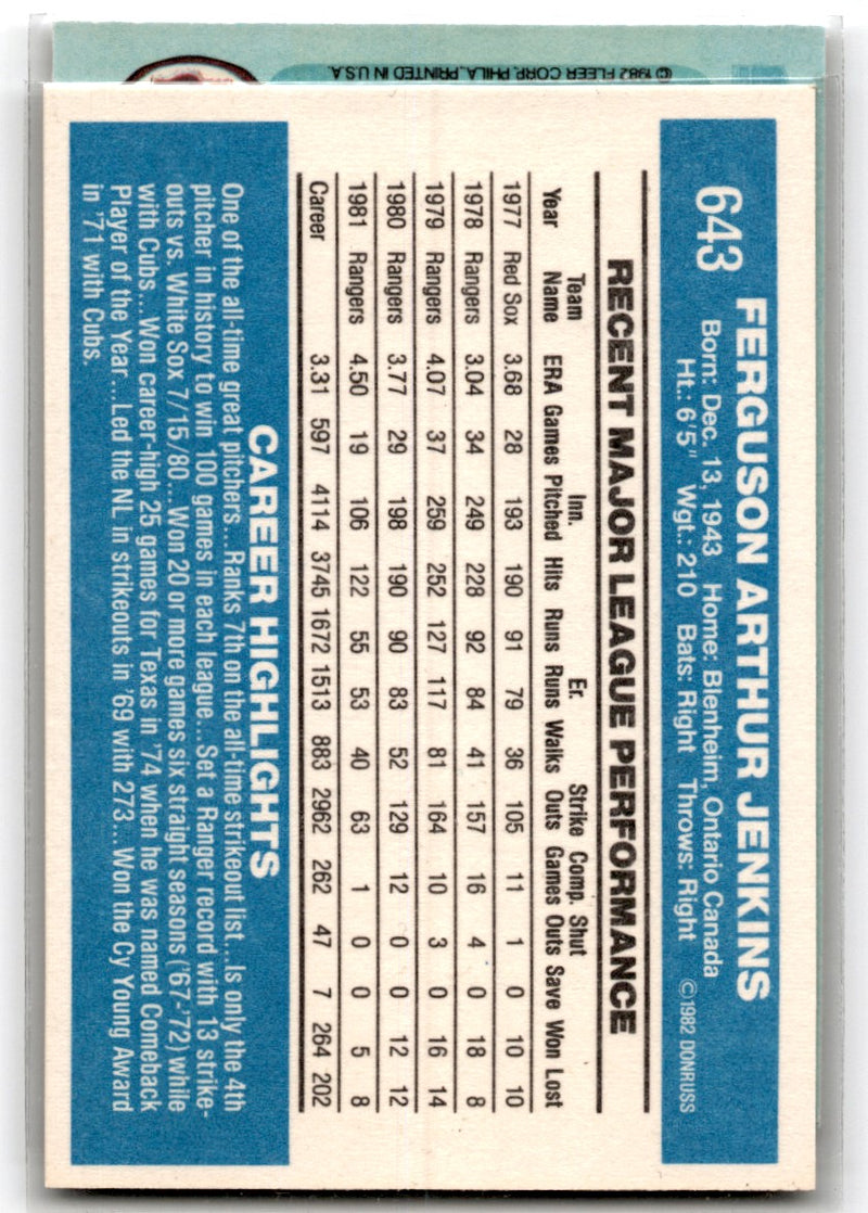 1982 Fleer Ferguson Jenkins