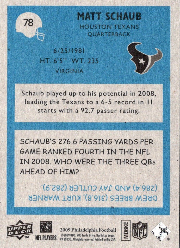 2009 Upper Deck Matt Schaub