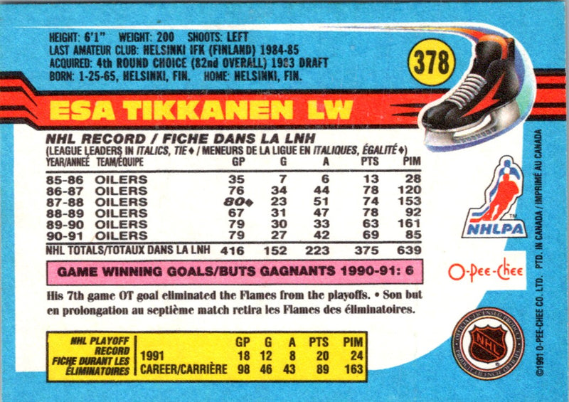 1991 O-Pee-Chee Esa Tikkanen