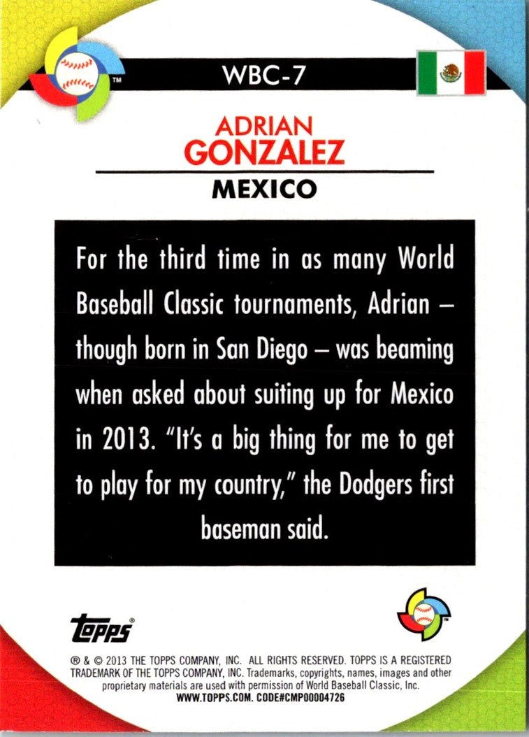 2013 Topps WBC Stars Adrian Gonzalez