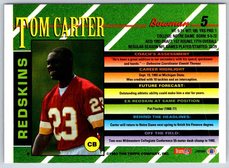 1993 Bowman Football Tom Carter