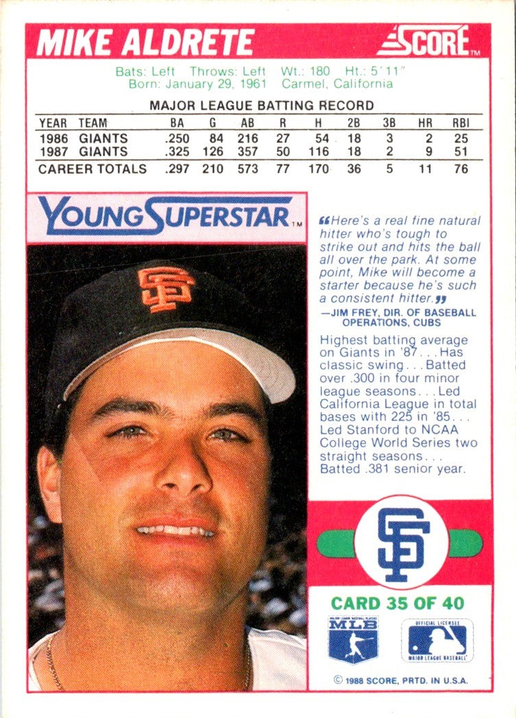 1988 Score Young Superstars I Mike Aldrete