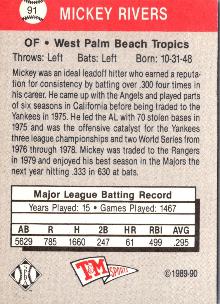 1989 T&M Senior League Mickey Rivers