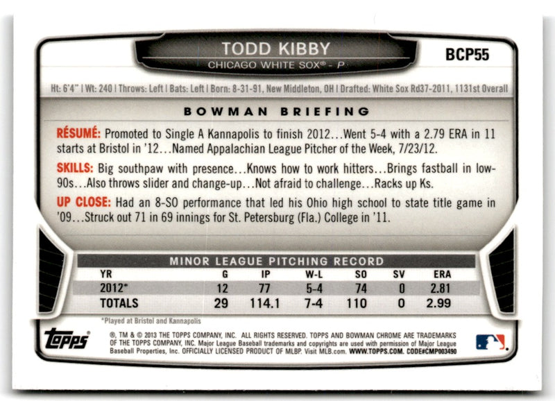 2013 Bowman Chrome Prospects Todd Kibby