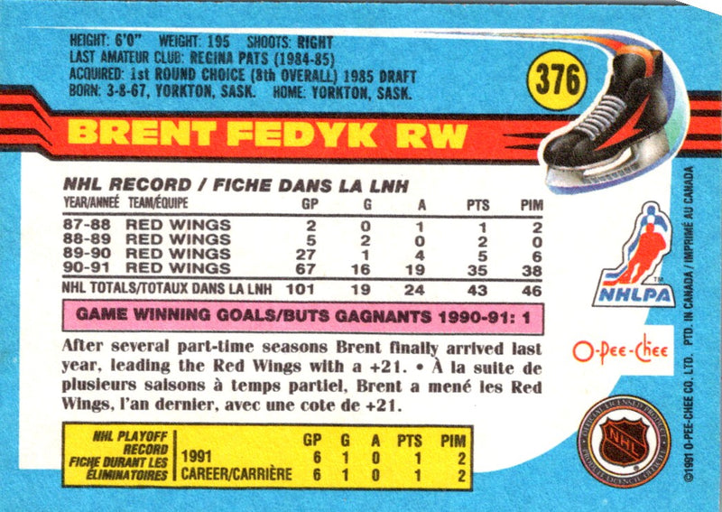 1991 O-Pee-Chee Brent Fedyk