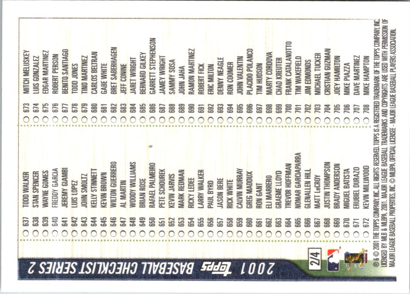 2001 Topps Checklists Series 2 Green Checklist Checklist Series 2